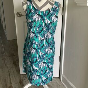 Talbots Green Animal Sheath Dress